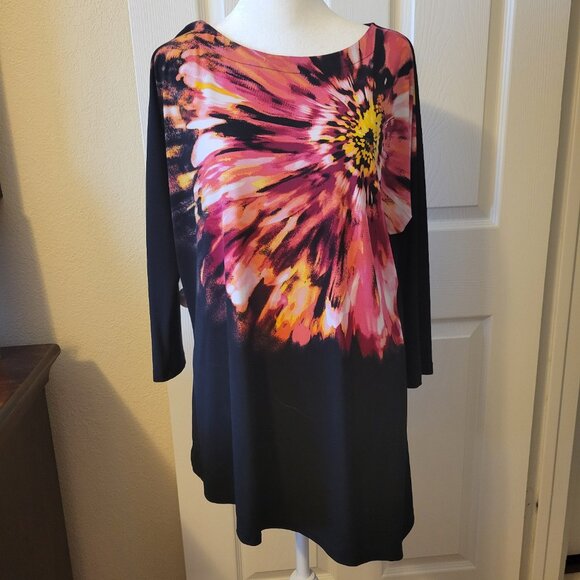 Susan Graver Printed Liquid Knit Bateau Neck Dolman Sleeve Top A263805 M - Picture 1 of 9